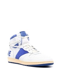 Baskets montantes en cuir blanc et bleu marine Rhude