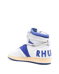 Baskets montantes en cuir blanc et bleu marine Rhude