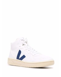 Baskets montantes en cuir blanc et bleu marine Veja