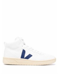 Baskets montantes en cuir blanc et bleu marine Veja