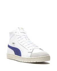 Baskets montantes en cuir blanc et bleu marine Puma