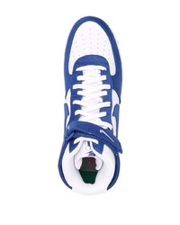 Baskets montantes en cuir blanc et bleu Nike