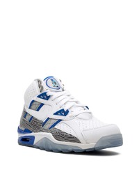 Baskets montantes en cuir blanc et bleu Nike