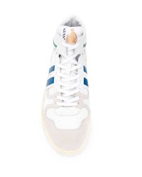 Baskets montantes en cuir blanc et bleu Lanvin