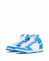 Baskets montantes en cuir blanc et bleu Nike