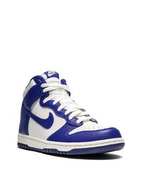 Baskets montantes en cuir blanc et bleu Nike