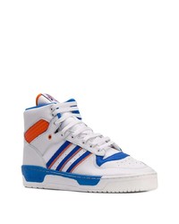 Baskets montantes en cuir blanc et bleu adidas