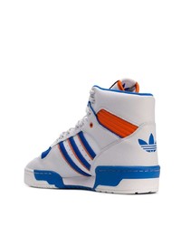 Baskets montantes en cuir blanc et bleu adidas