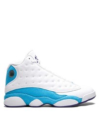 Baskets montantes en cuir blanc et bleu Jordan
