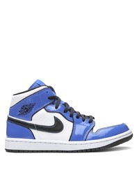 Baskets montantes en cuir blanc et bleu Jordan