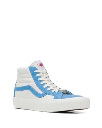 Baskets montantes en cuir blanc et bleu Vans