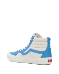 Baskets montantes en cuir blanc et bleu Vans