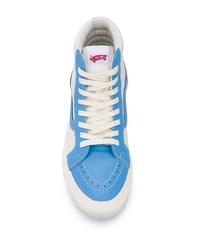 Baskets montantes en cuir blanc et bleu Vans