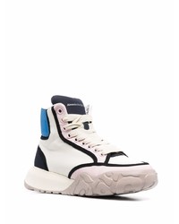 Baskets montantes en cuir blanc et bleu Alexander McQueen