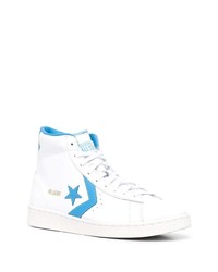 Baskets montantes en cuir blanc et bleu Converse