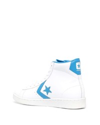 Baskets montantes en cuir blanc et bleu Converse