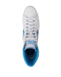 Baskets montantes en cuir blanc et bleu Converse