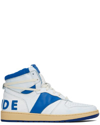 Baskets montantes en cuir blanc et bleu Rhude