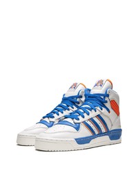 Baskets montantes en cuir blanc et bleu adidas