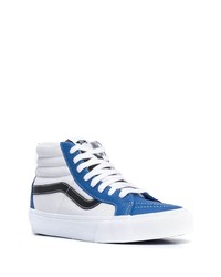 Baskets montantes en cuir blanc et bleu Vans