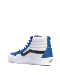 Baskets montantes en cuir blanc et bleu Vans