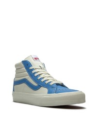 Baskets montantes en cuir blanc et bleu Vans