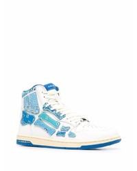 Baskets montantes en cuir blanc et bleu Amiri