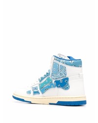 Baskets montantes en cuir blanc et bleu Amiri