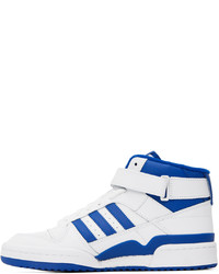 Baskets montantes en cuir blanc et bleu adidas Originals