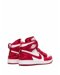 Baskets montantes en cuir blanc et rouge Jordan