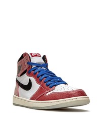 Baskets montantes en cuir blanc et rouge Jordan