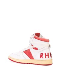 Baskets montantes en cuir blanc et rouge Rhude