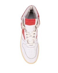 Baskets montantes en cuir blanc et rouge Rhude