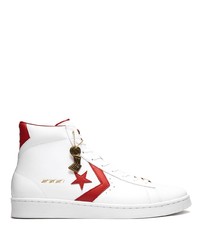 Baskets montantes en cuir blanc et rouge Converse