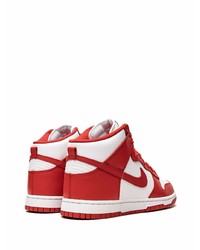 Baskets montantes en cuir blanc et rouge Nike