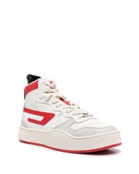 Baskets montantes en cuir blanc et rouge Diesel