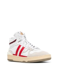 Baskets montantes en cuir blanc et rouge Lanvin