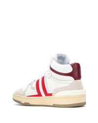 Baskets montantes en cuir blanc et rouge Lanvin