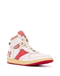 Baskets montantes en cuir blanc et rouge Rhude