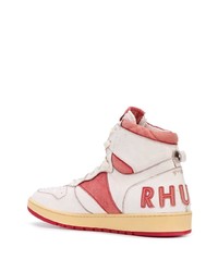 Baskets montantes en cuir blanc et rouge Rhude