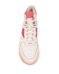 Baskets montantes en cuir blanc et rouge Rhude