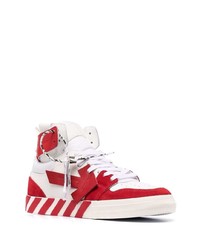 Baskets montantes en cuir blanc et rouge Off-White