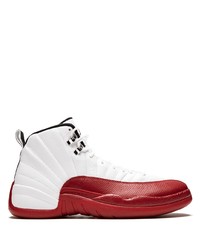 Baskets montantes en cuir blanc et rouge Jordan