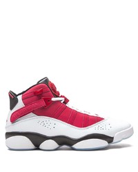 Baskets montantes en cuir blanc et rouge Jordan