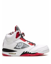 Baskets montantes en cuir blanc et rouge Jordan