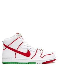 Baskets montantes en cuir blanc et rouge Nike