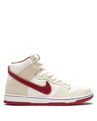 Baskets montantes en cuir blanc et rouge Nike