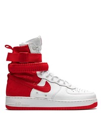 Baskets montantes en cuir blanc et rouge Nike