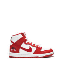 Baskets montantes en cuir blanc et rouge Nike