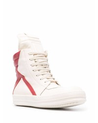 Baskets montantes en cuir blanc et rouge Rick Owens